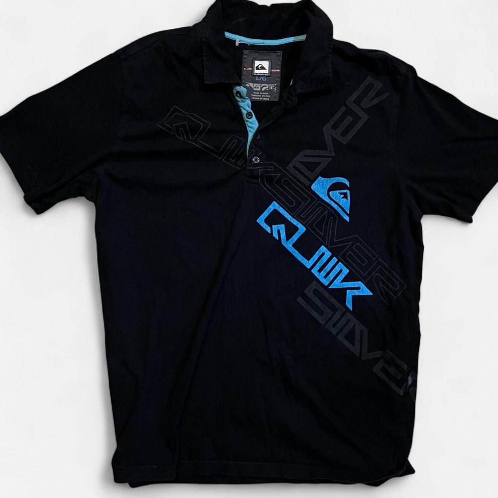 Vintage Quiksilver Polo Shirt Mens M Black Surf Skate Y2K Grunge Shirt